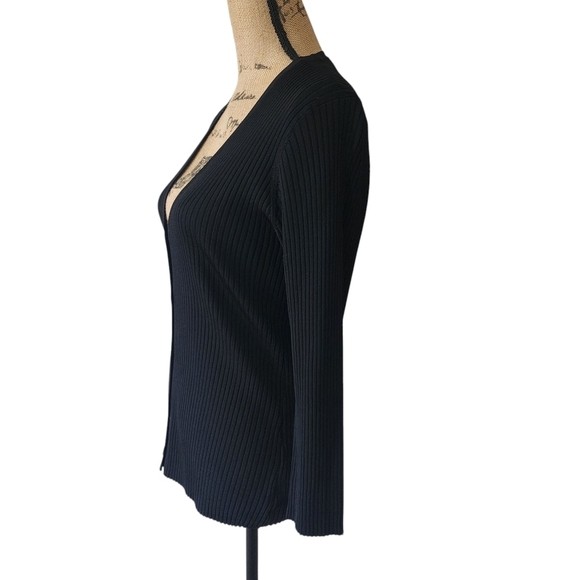 L'Agence Isabella Fitted Button-down 3/4 Sleeve Cardigan Black Ribbed Sweater -L - Picture 4 of 9